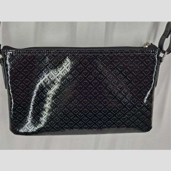 LACOSTE Black Patent Leather Crossbody/Shoulder Purse - Embossed Pattern - Picture 6 of 16